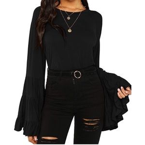 Women's Ruffle Long Bell Sleeve Top